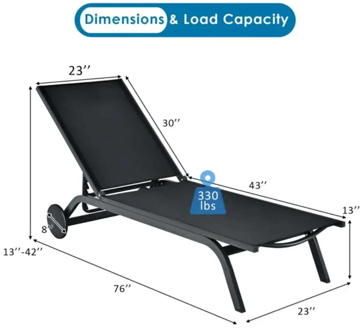 Hivvago 6-Position Adjustable Fabric Outdoor Patio Recliner Chair