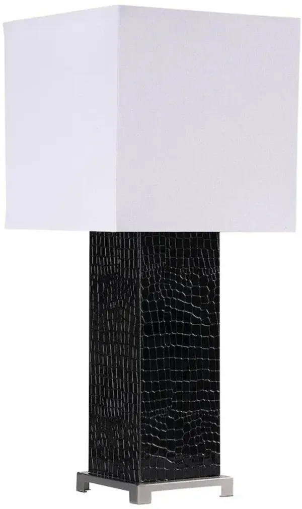 Bridle 25-inch Square Shade Faux Crocodile Table Lamp Black