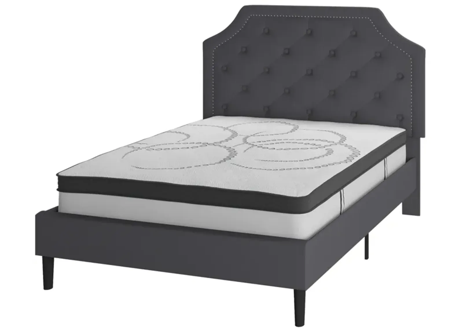 Brighton Full Size Tufted Upholstered Platform Bed in Dark Gray Fabric with 10 Inch CertiPUR-US Certified Pocket Spring Mattress