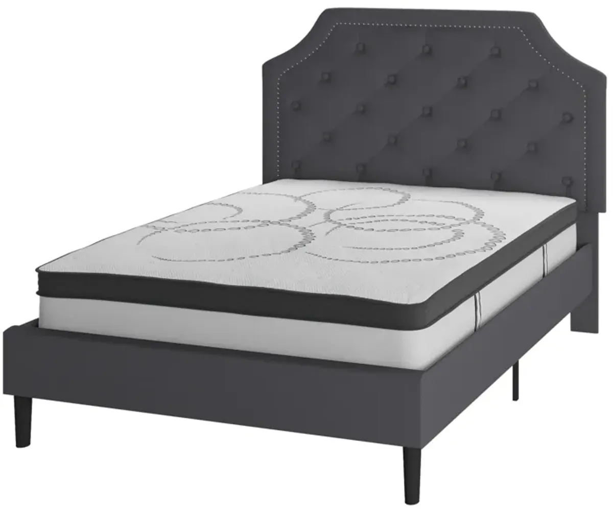 Brighton Full Size Tufted Upholstered Platform Bed in Dark Gray Fabric with 10 Inch CertiPUR-US Certified Pocket Spring Mattress