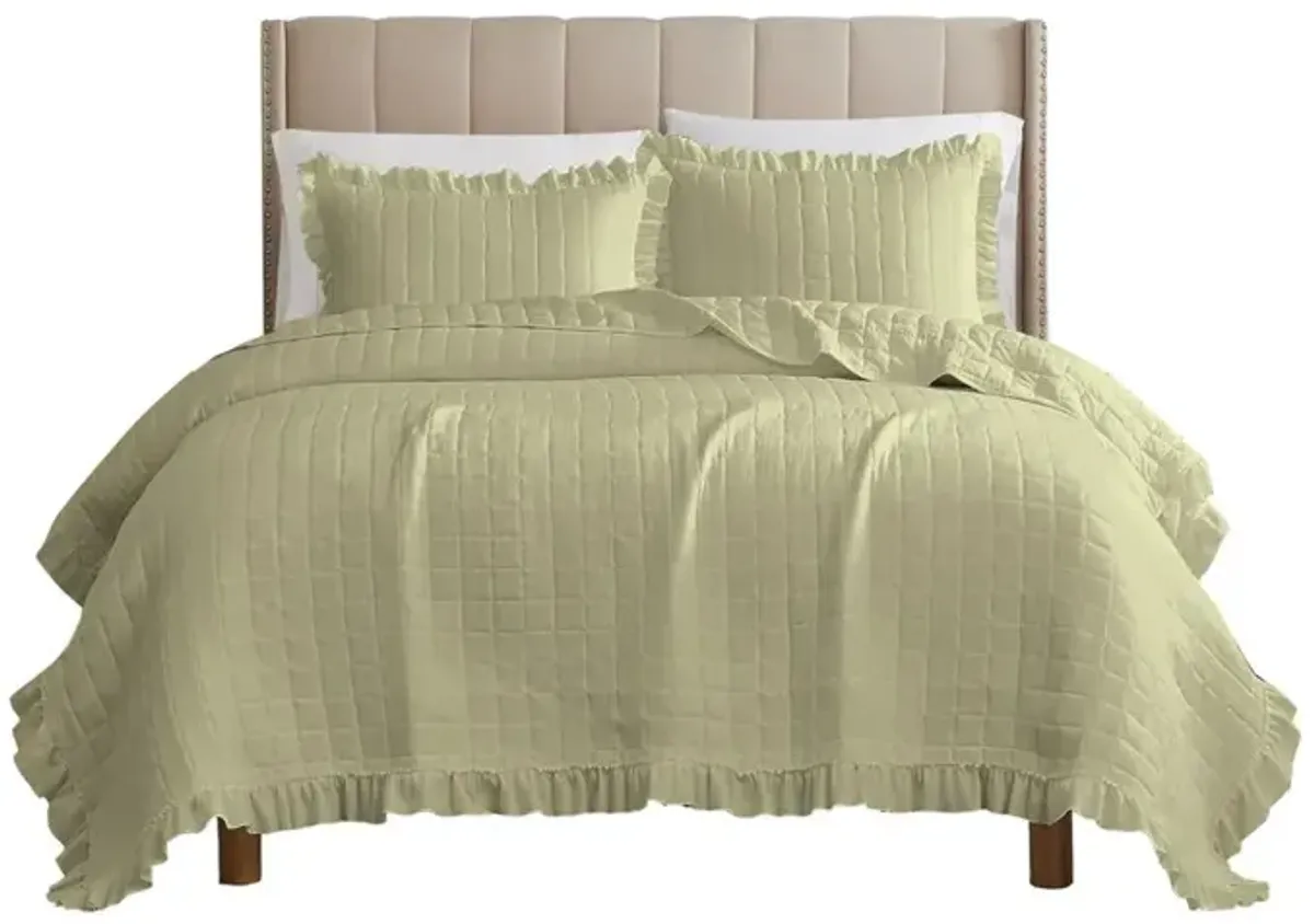 RT Designers Collection Belina 3 Pieces Washed Stitched Lightweight Quilts Set King Size For Bedding Sage