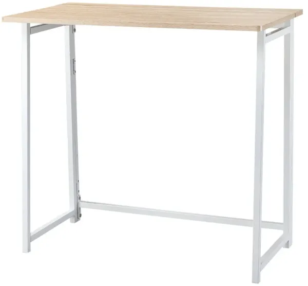 Folding Writing Desk: 31.5" White, Metal Frame, Compact Workstation