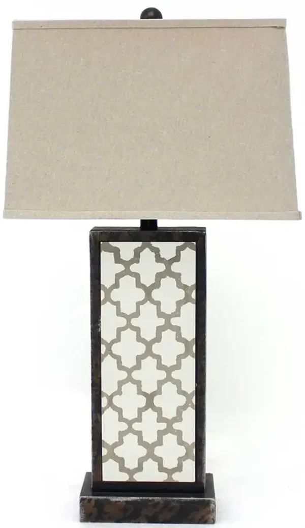 Hivvago 30" Distressed Bronze Metal Bedside Lamp With Beige Shade