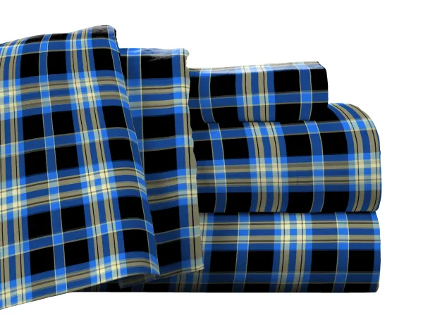 Pointehaven Superior Weight 175 GSM 100% Cotton Ashby Plaid Printed Flannel Deep Pocket 3 pc Sheet Set, Twin Extra Long