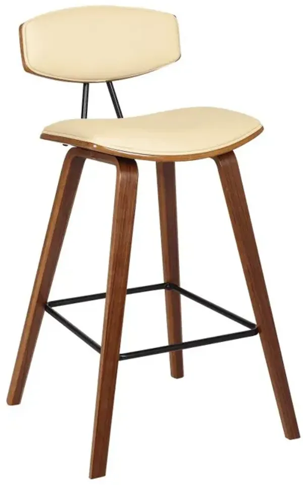 Hivvago 26 Inch Cream and Brown Fabric and Iron Low Back Counter Height Bar Chair