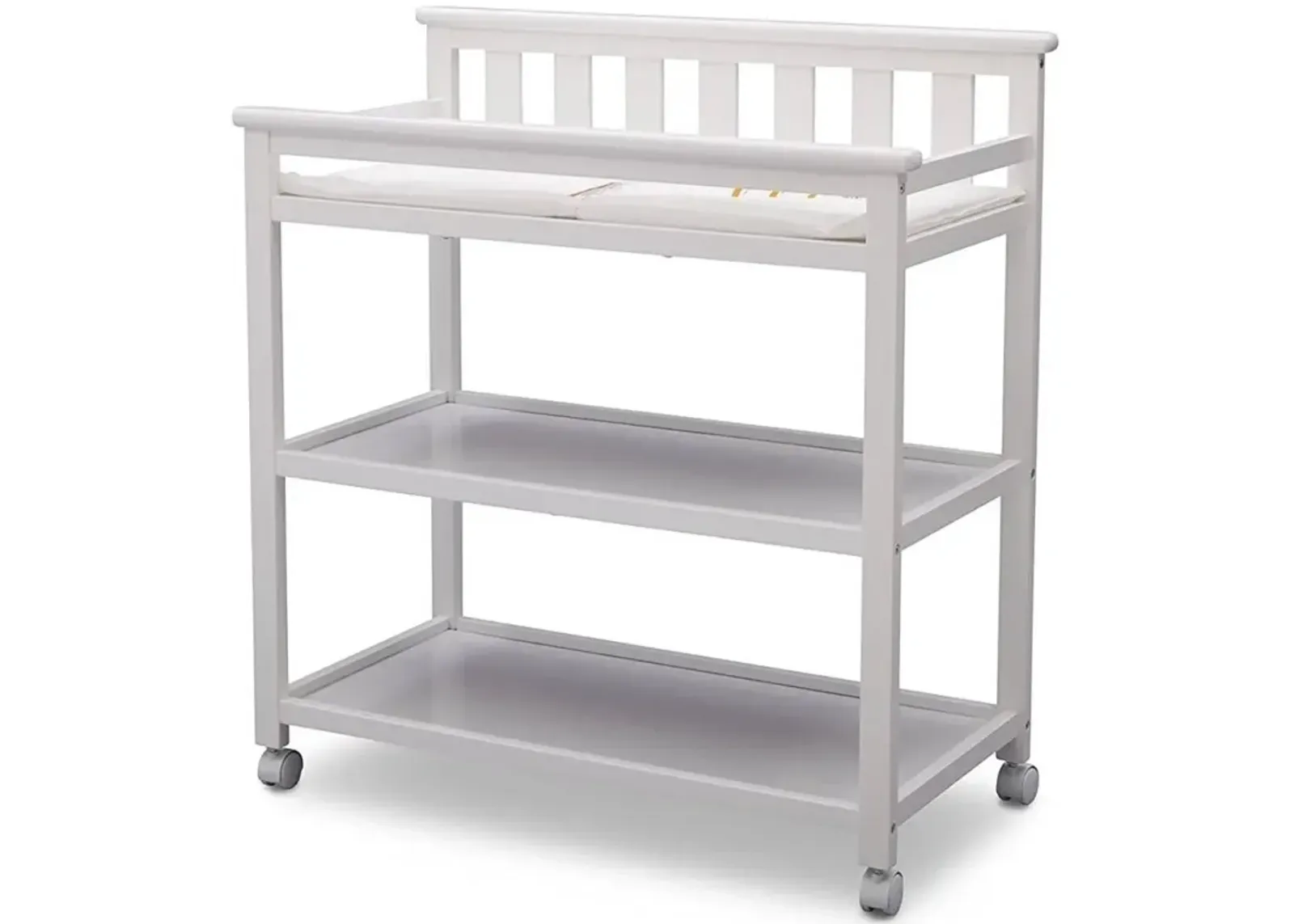 Hivvago Modern White Baby's First 2 Shelf Changing Table with Wheels