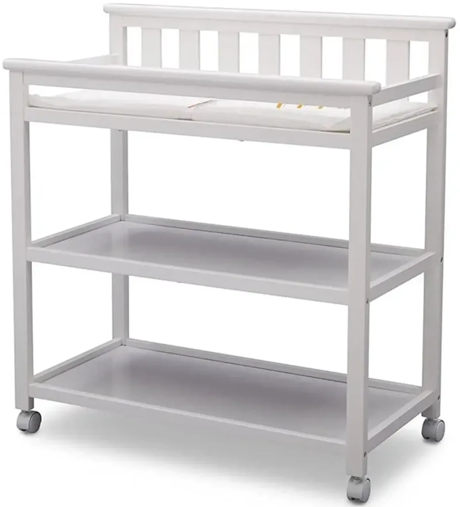 Hivvago Modern White Baby's First 2 Shelf Changing Table with Wheels