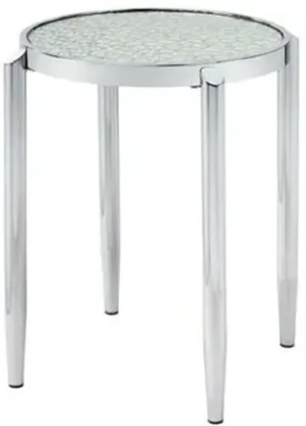 Hivvago 25" Silver Mirrored And Metal Round End Table