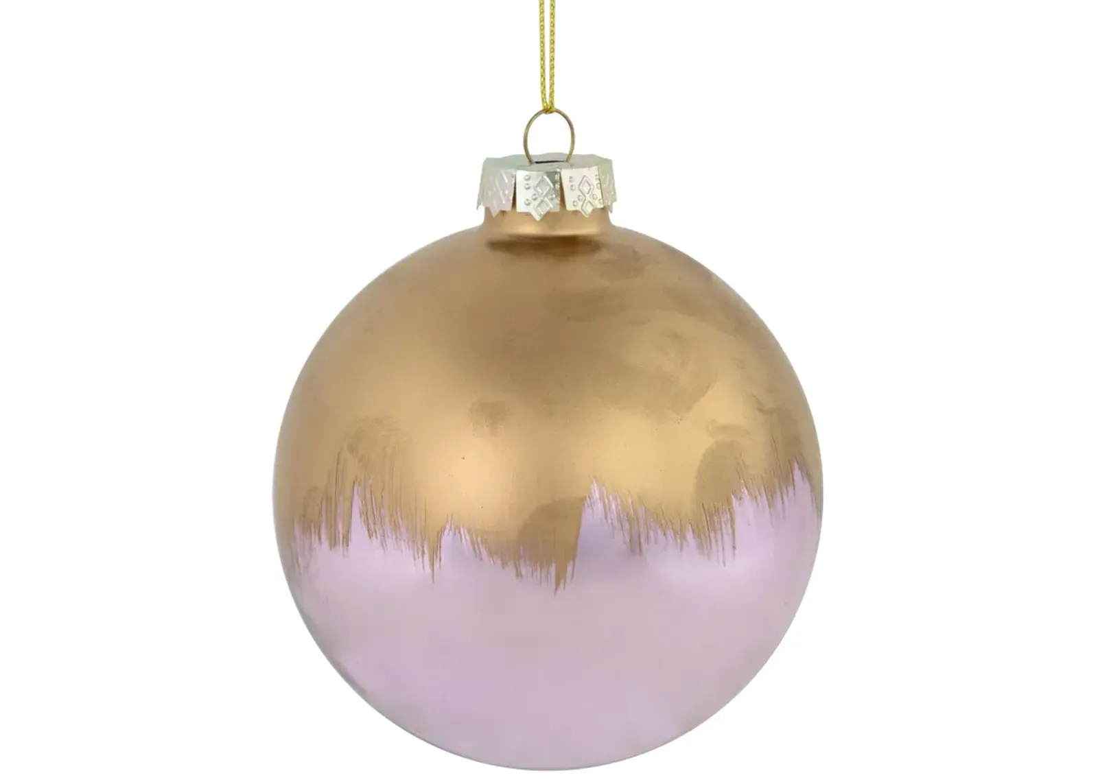 3.5" Brushed Matte Gold and Shiny Lavender Glass Ball Christmas Ornament