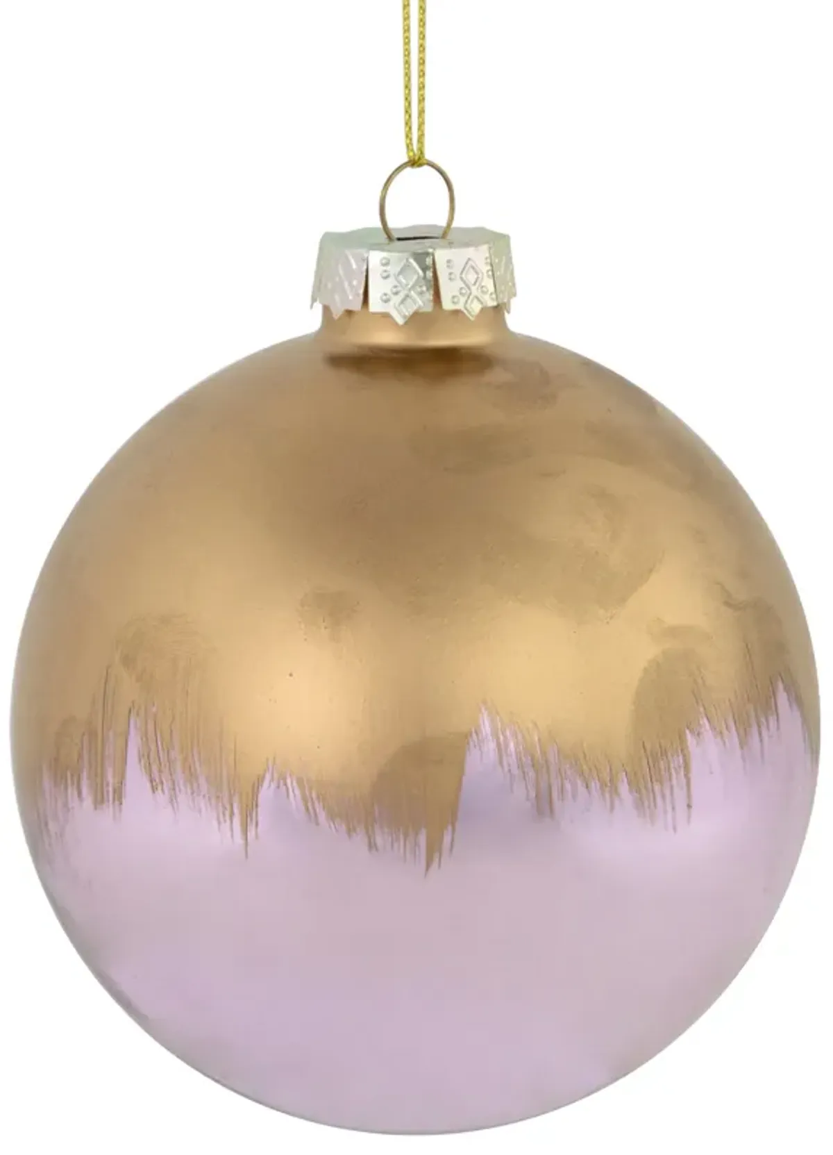 3.5" Brushed Matte Gold and Shiny Lavender Glass Ball Christmas Ornament