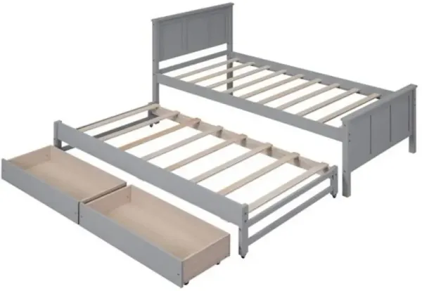 Platform Bed with Trundle & Storage Drawers Space-Saving Wooden Bed Frame for Kids & Adults
