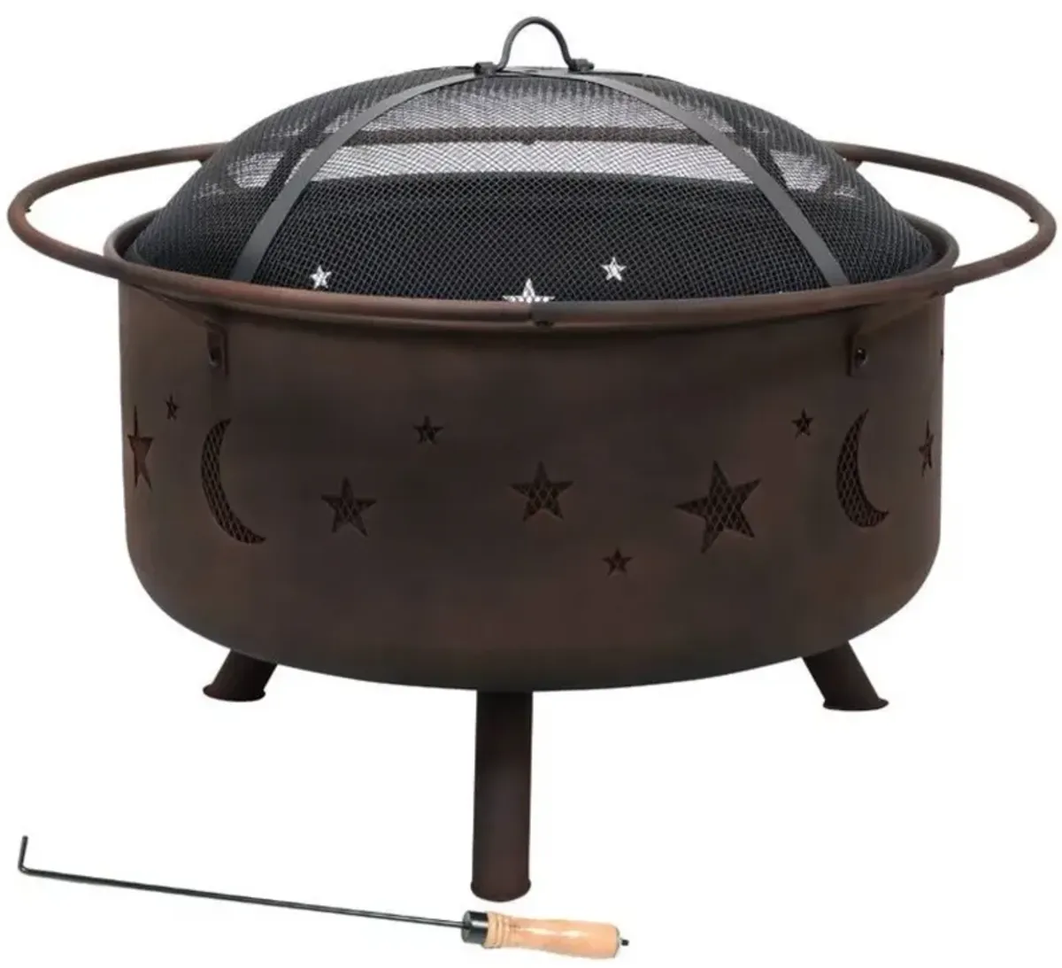 Hivvago Moon Stars Sky Steel Fire Pit Bowl with Screen Cooking Grate and Poker