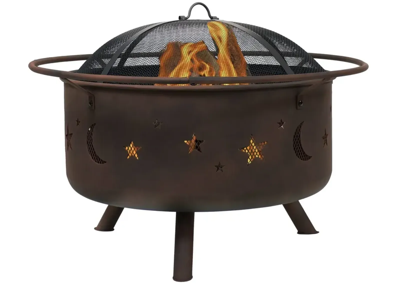 Hivvago Moon Stars Sky Steel Fire Pit Bowl with Screen Cooking Grate and Poker