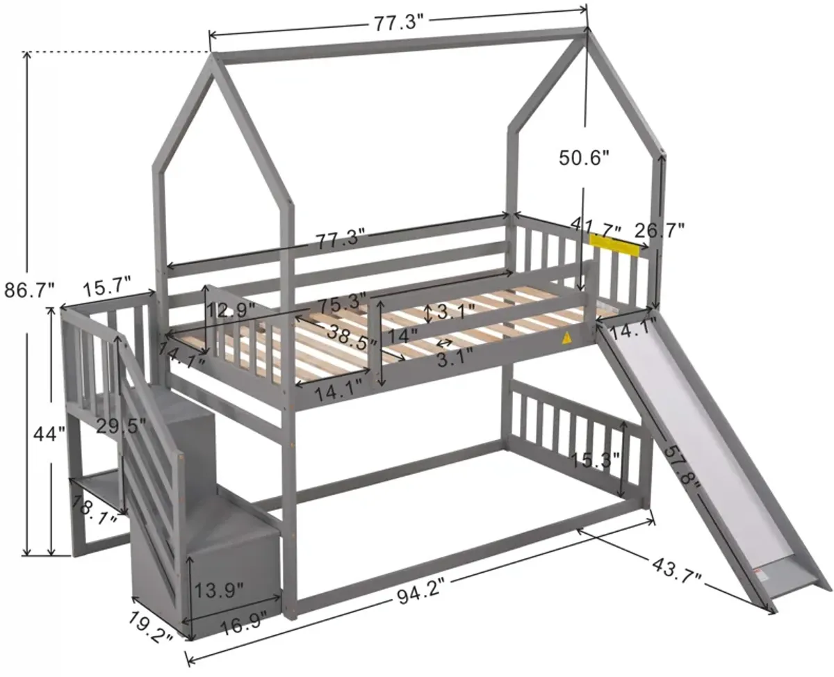 Merax House Bunk Bed with Slide