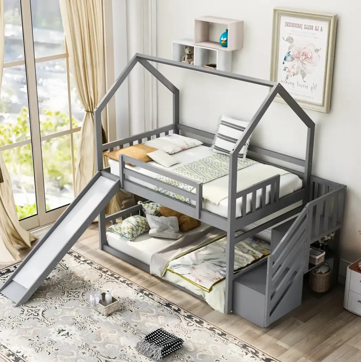 Merax House Bunk Bed with Slide