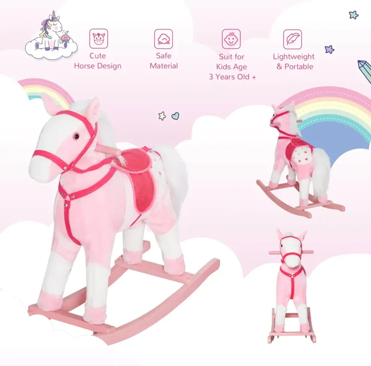 Pretty Pony Pal: Pink Plush Rocking Horse with Sounds for Toddlers