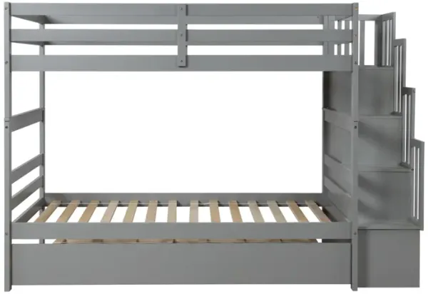 Whisen Twin over Twin Bunk Beds With Twin Trundle and Stairway Storage Function - White