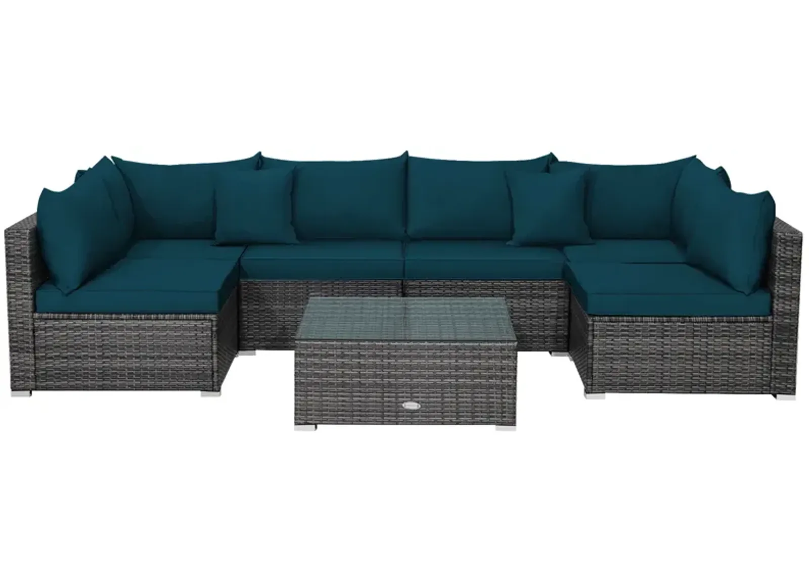 7 Pieces Patio Rattan Furniture Set with Sectional Sofa Cushioned