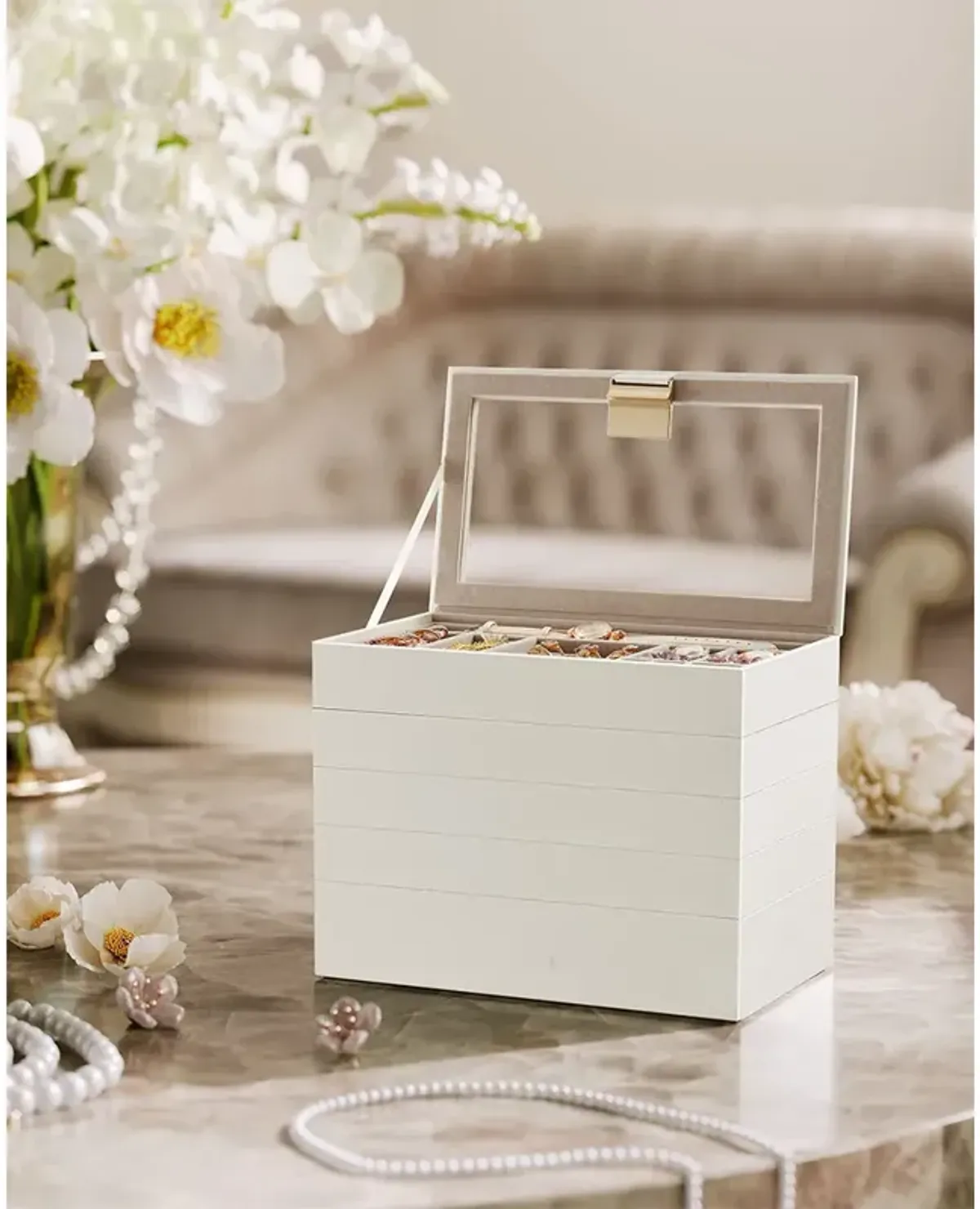 5-Tier Stackable Jewelry Trays Cloud White