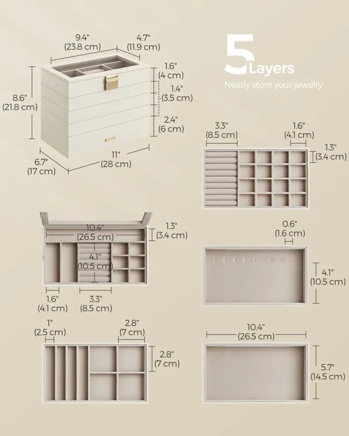 5-Tier Stackable Jewelry Trays Cloud White