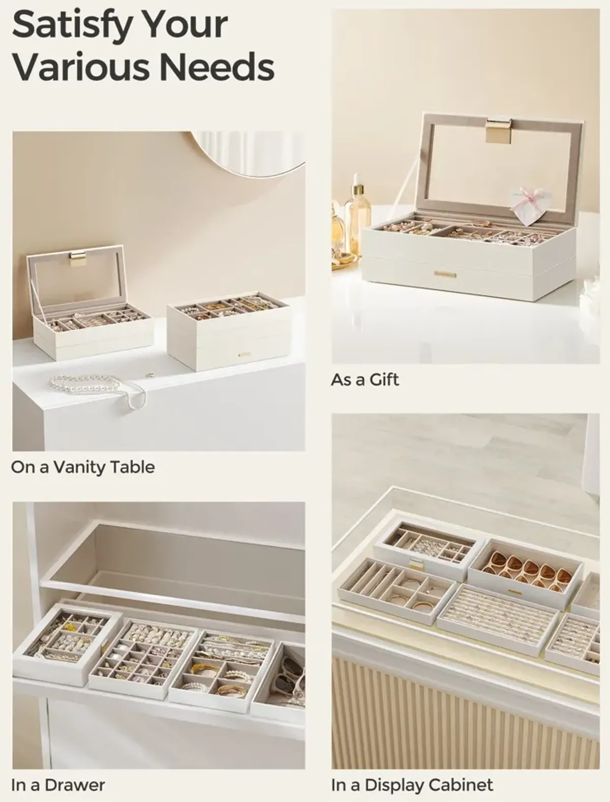 5-Tier Stackable Jewelry Trays Cloud White