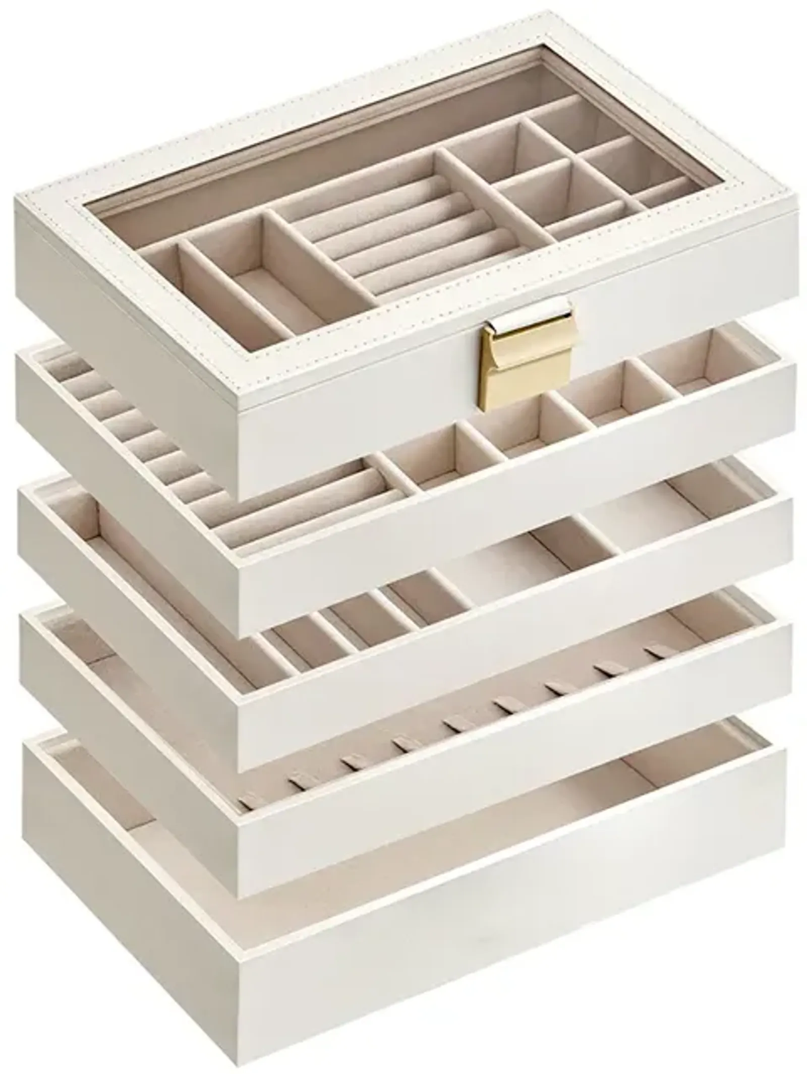 5-Tier Stackable Jewelry Trays Cloud White