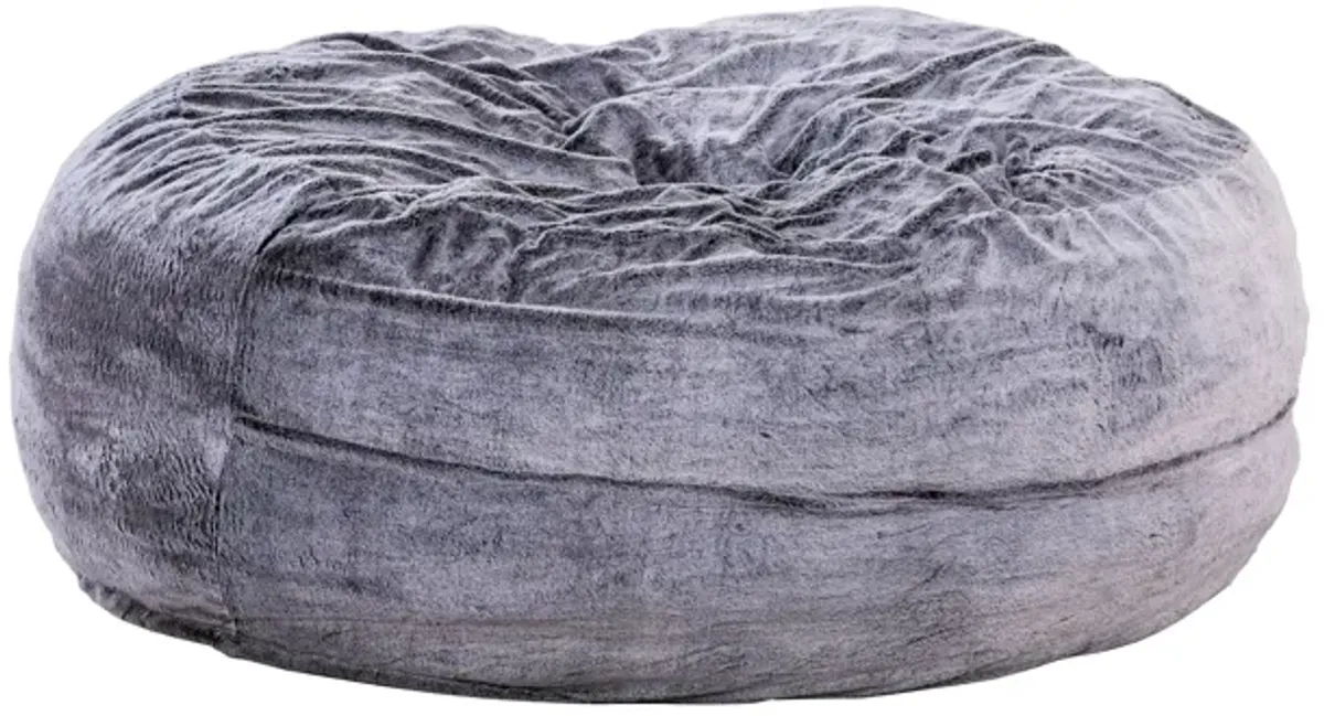 60 Inch Bean Bag, Round Shape, Foam Filling, Polyester Upholstery, Gray - Benzara