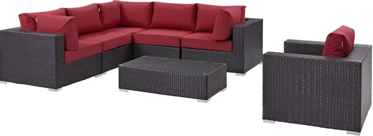 Convene 7 Piece Outdoor Patio Sectional Set - Espresso Red