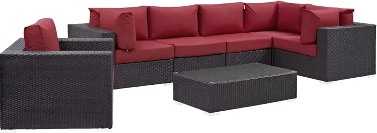 Convene 7 Piece Outdoor Patio Sectional Set - Espresso Red