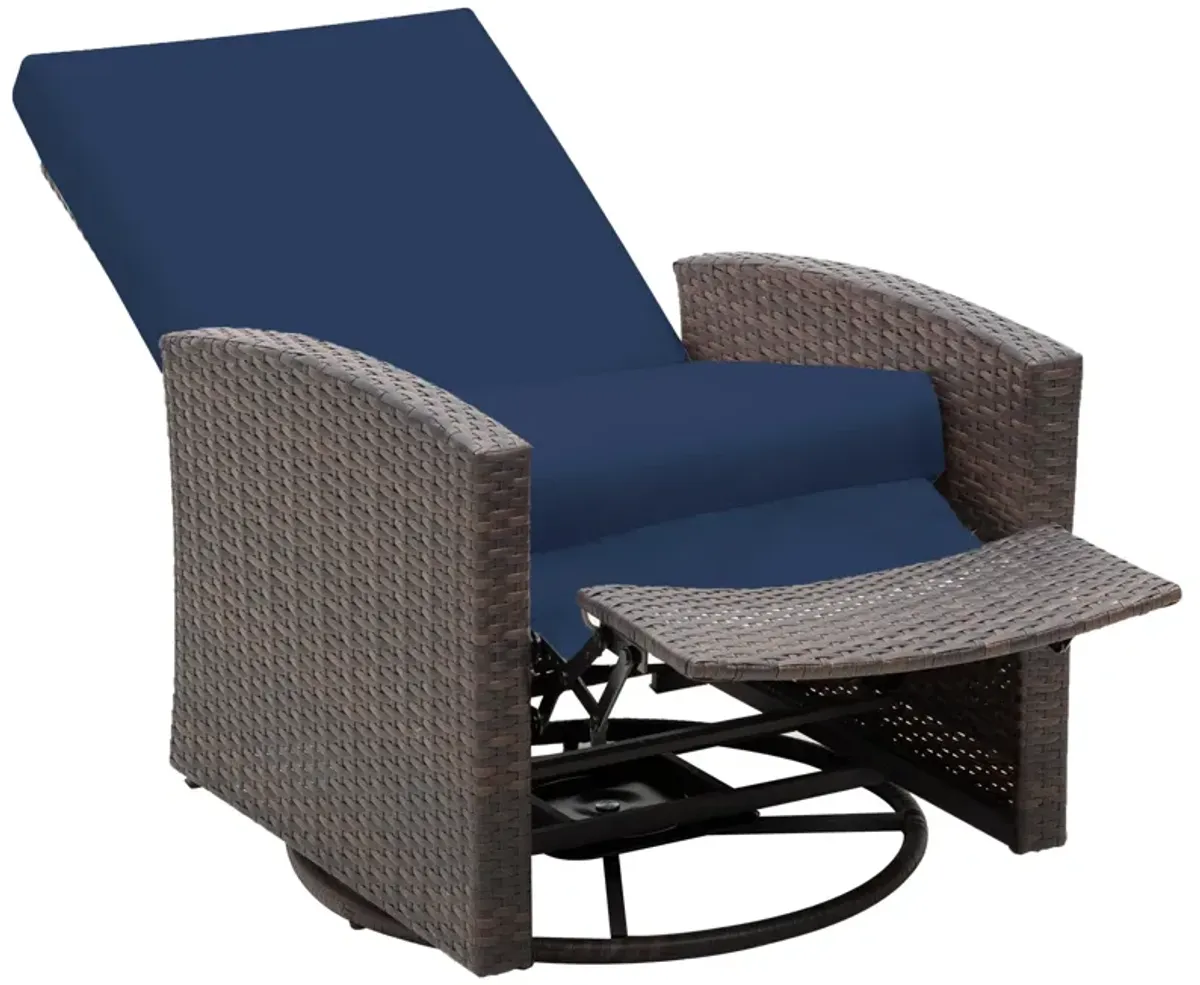 Navy Blue Outdoor Luxury: PE Resin Woven 360° Swivel Recliner