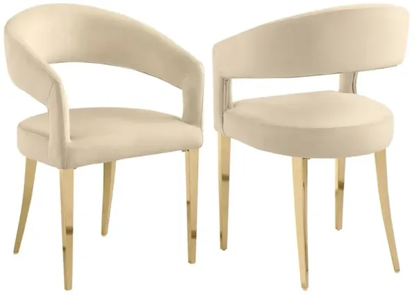 Galiano Velvet Upholstered Dining Arm Chair Beige (Set of 2)