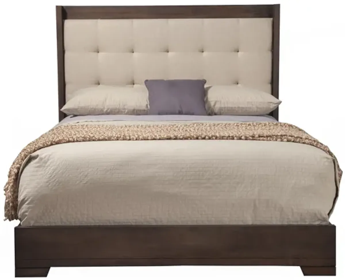 Savannah Tufted Upholstered Queen Bed, Pecan