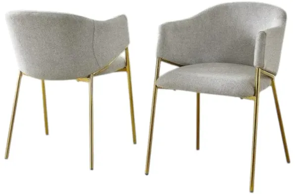 Gray Linen Upholstery Side Chairs With Gold Base, Set Of 2