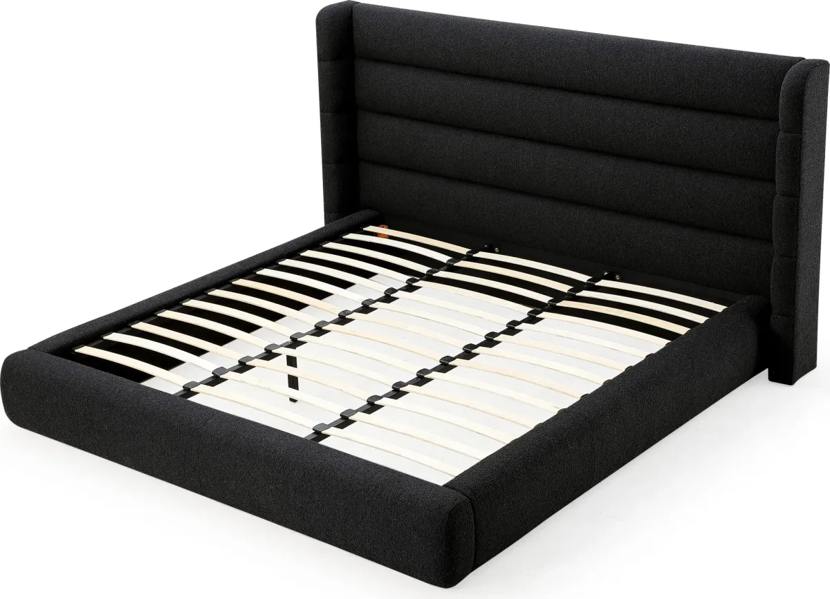 Frank Queen-size Upholstered Wingback Platform Bed in Ember Boucle