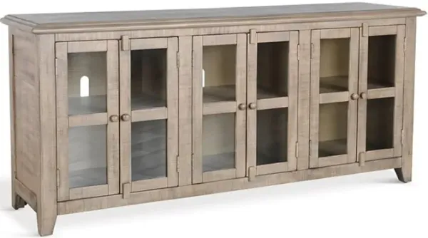 Rena TV Media Entertainment Console, Adjustable Shelves, 70 Inch Gray - Benzara