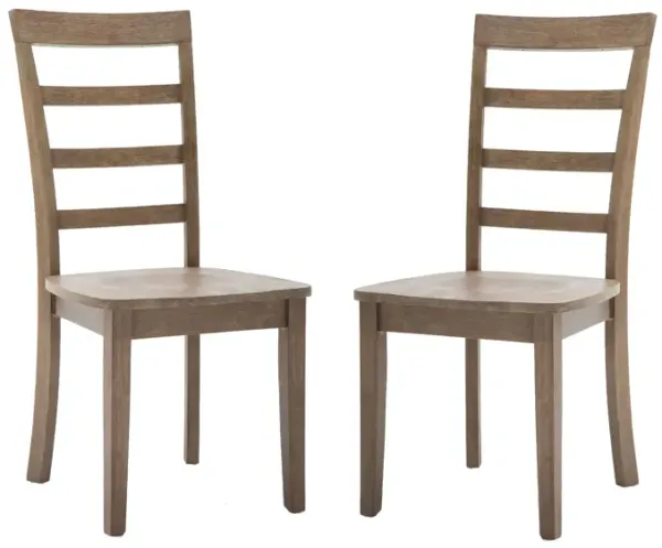 Moe 18 Inch Wood Dining Chair, Ladder Back, Set of 2, Brushed Brown-Benzara