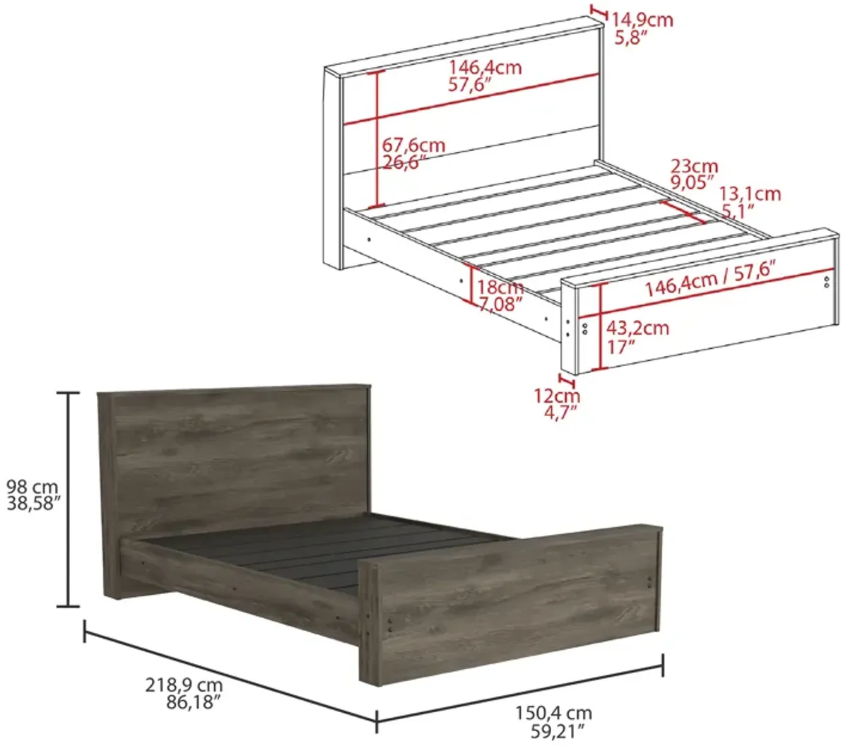 Full Size Bed Base Forum, Bedroom, Dark Brown