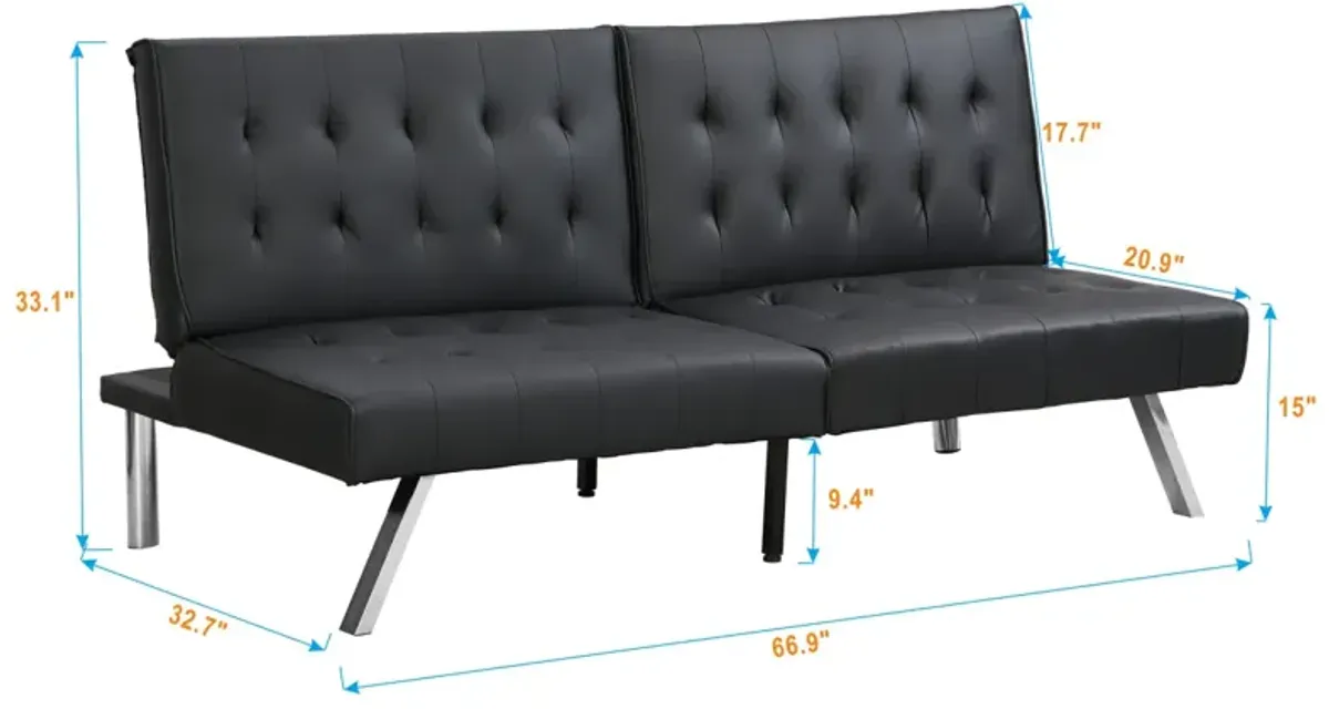 Wood Frame, Stainless Leg, Futon, Sofa Bed Black PVC