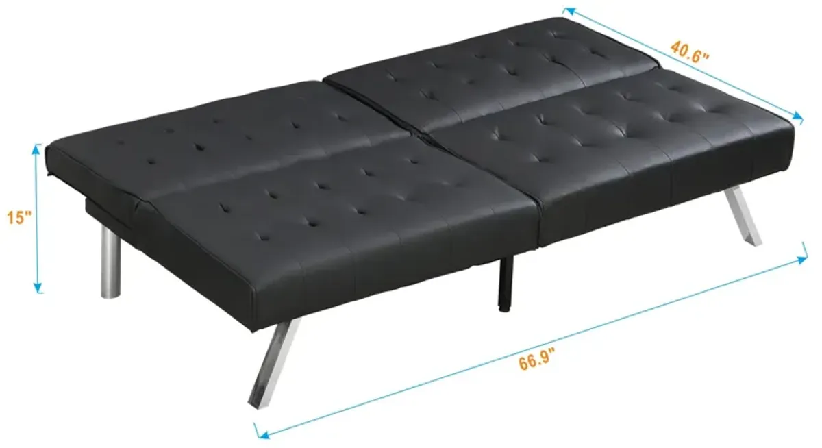 Wood Frame, Stainless Leg, Futon, Sofa Bed Black PVC