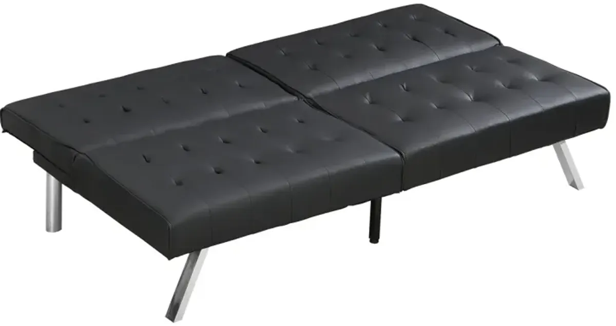 Wood Frame, Stainless Leg, Futon, Sofa Bed Black PVC