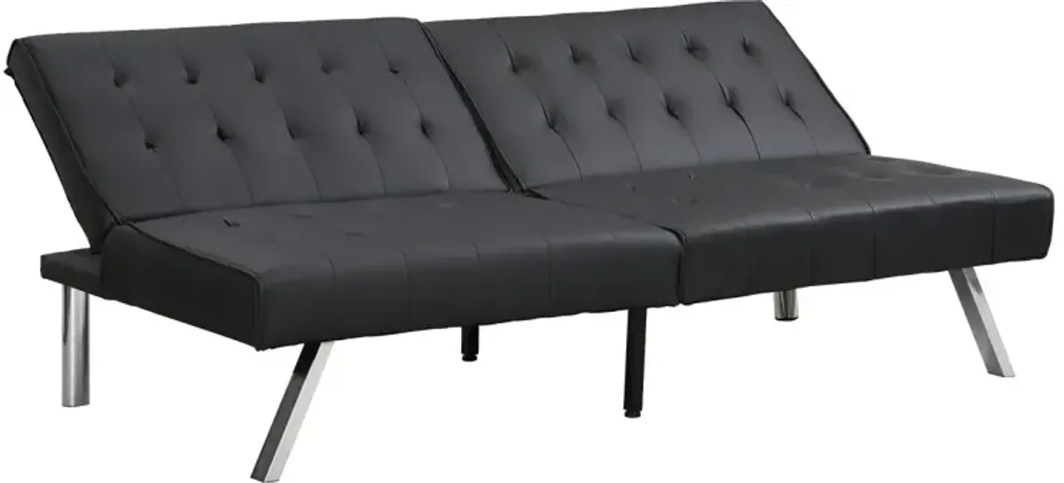 Wood Frame, Stainless Leg, Futon, Sofa Bed Black PVC