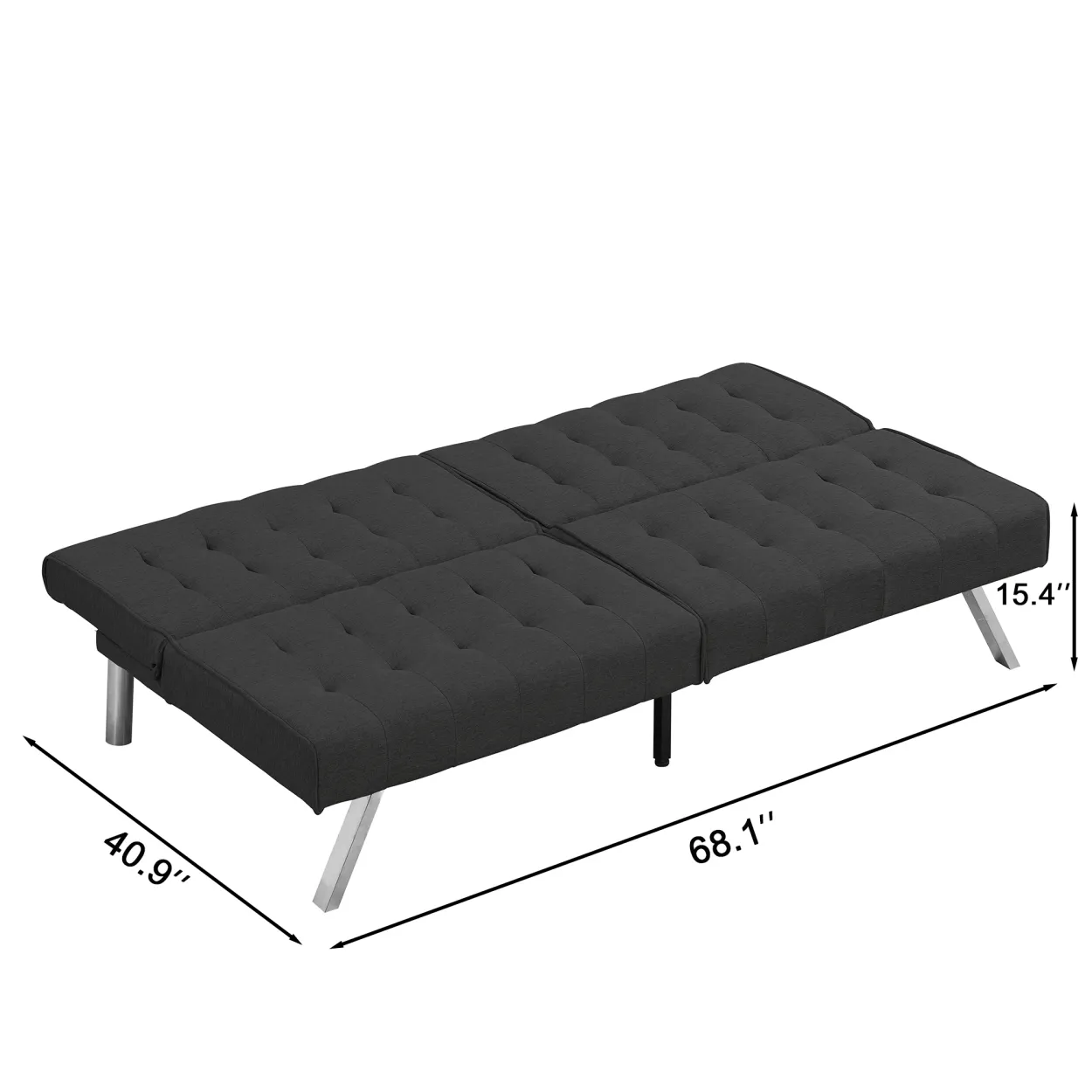 Wood Frame, Stainless Leg, Futon, Sofa Bed Black PVC