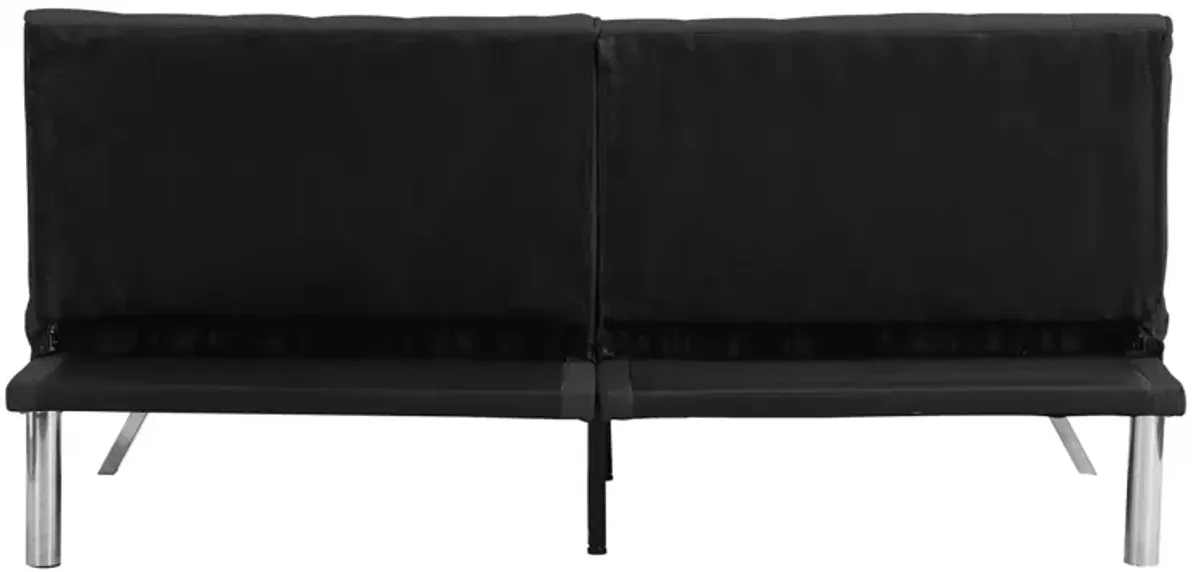 Wood Frame, Stainless Leg, Futon, Sofa Bed Black PVC