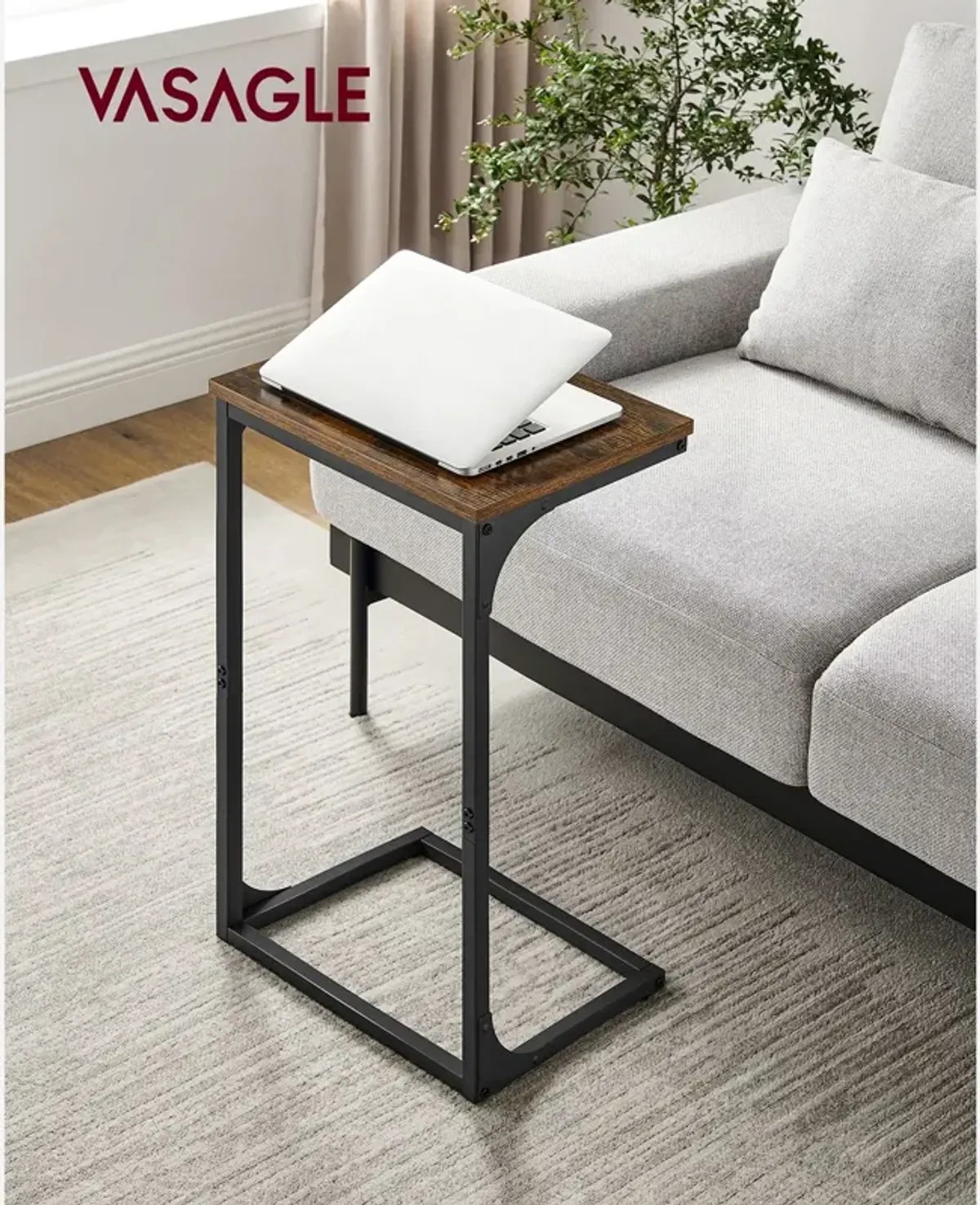 Sofa Side Table with C-Shaped Metal Frame Design