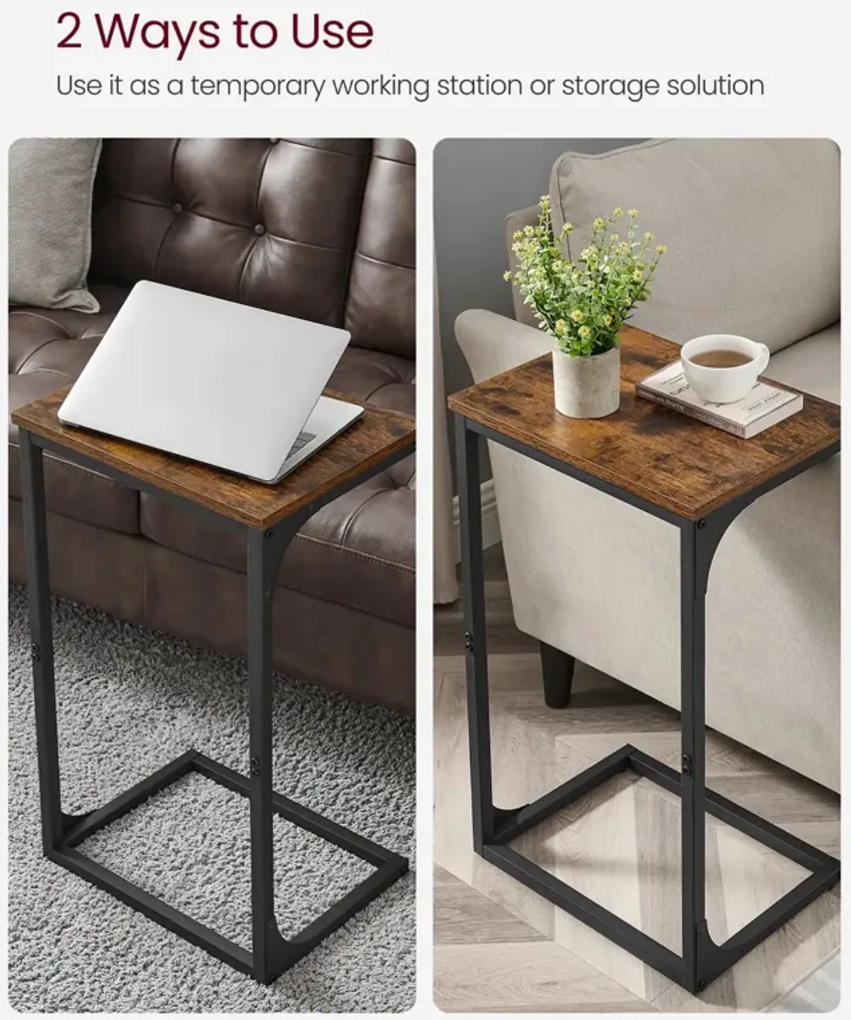 Sofa Side Table with C-Shaped Metal Frame Design