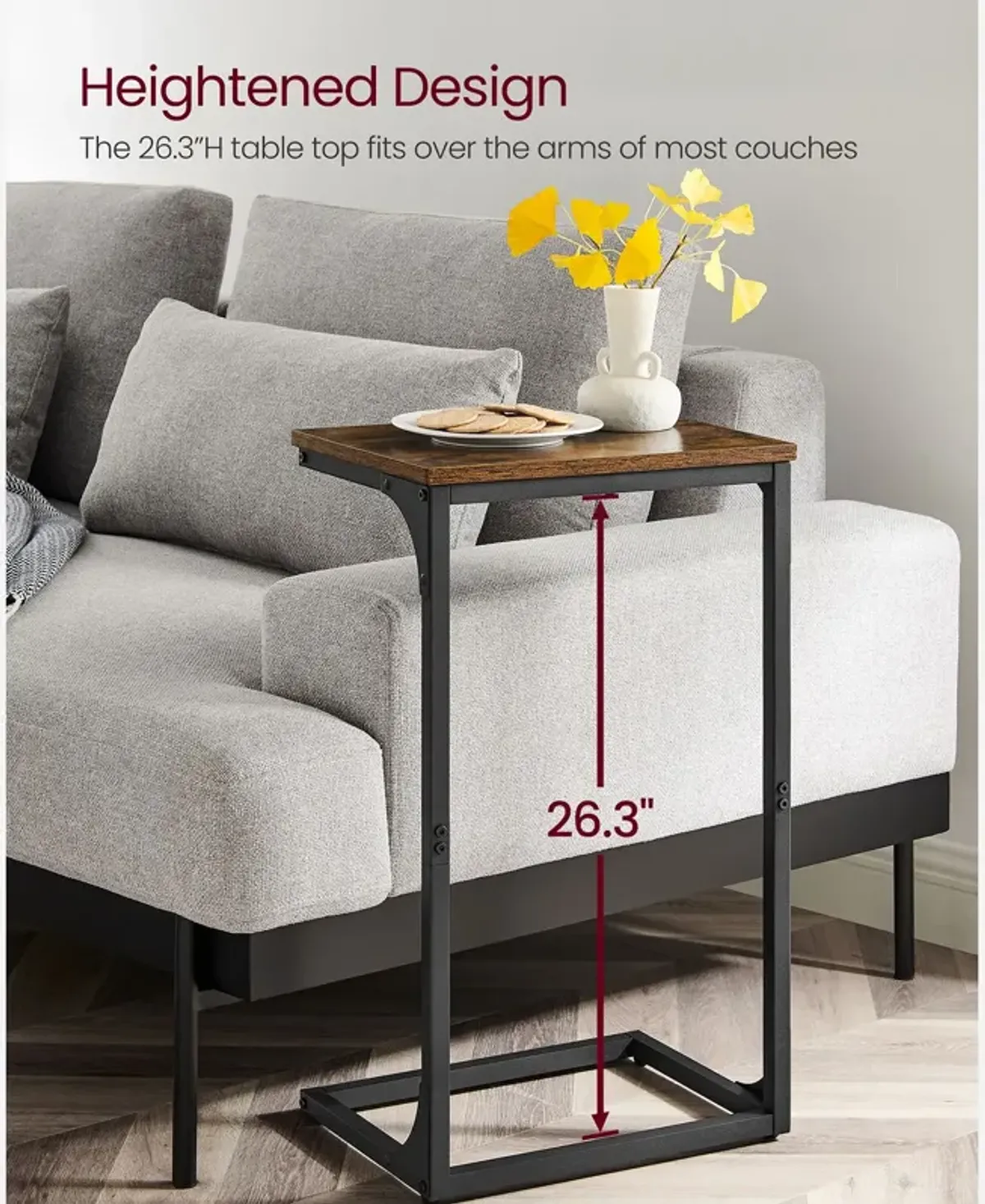 Sofa Side Table with C-Shaped Metal Frame Design