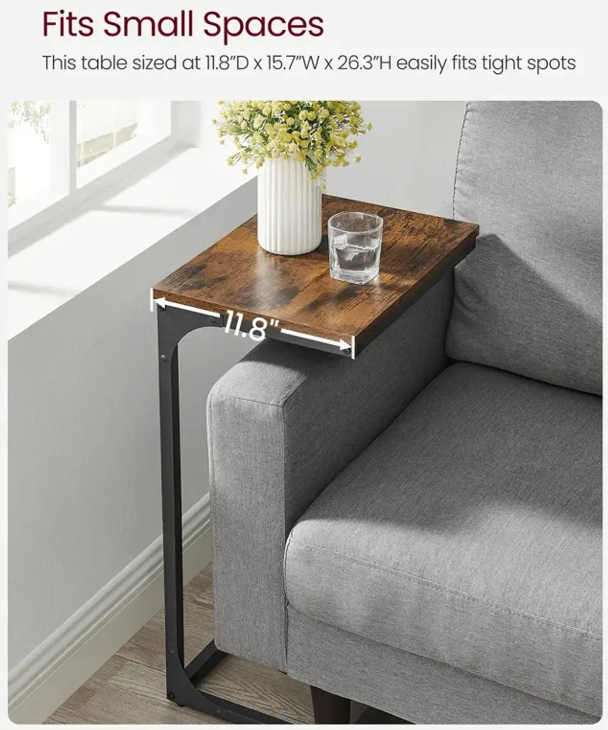 Sofa Side Table with C-Shaped Metal Frame Design