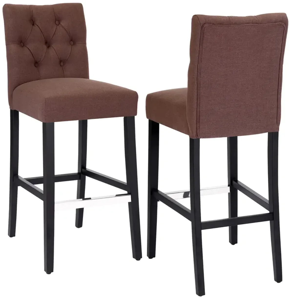 WestinTrends 29" Linen Fabric Tufted Upholstered Bar Stool (Set of 2), Black