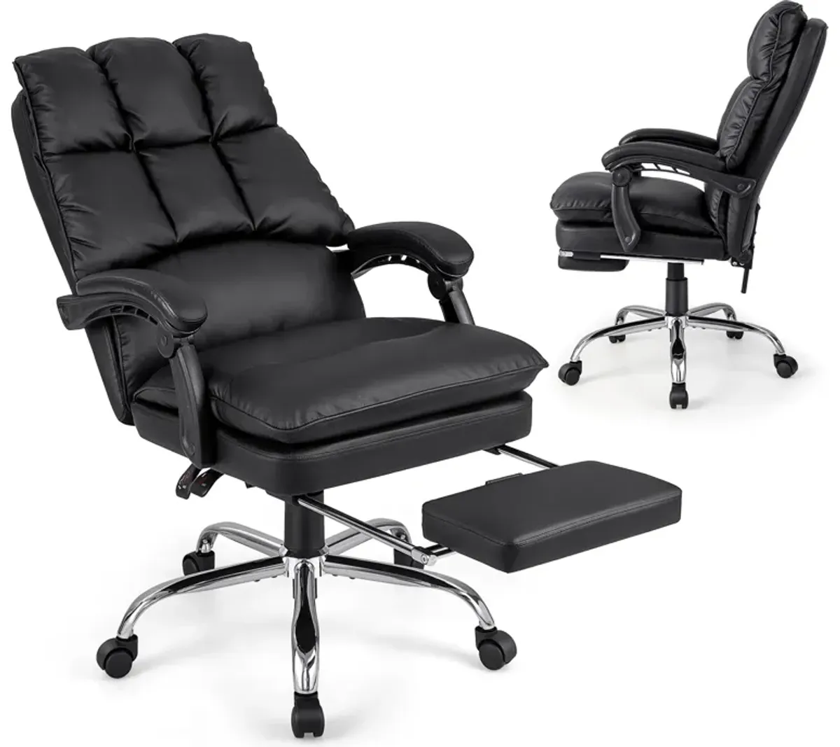 Ergonomic Adjustable Swivel Office Chair with Retractable Footrest-Black