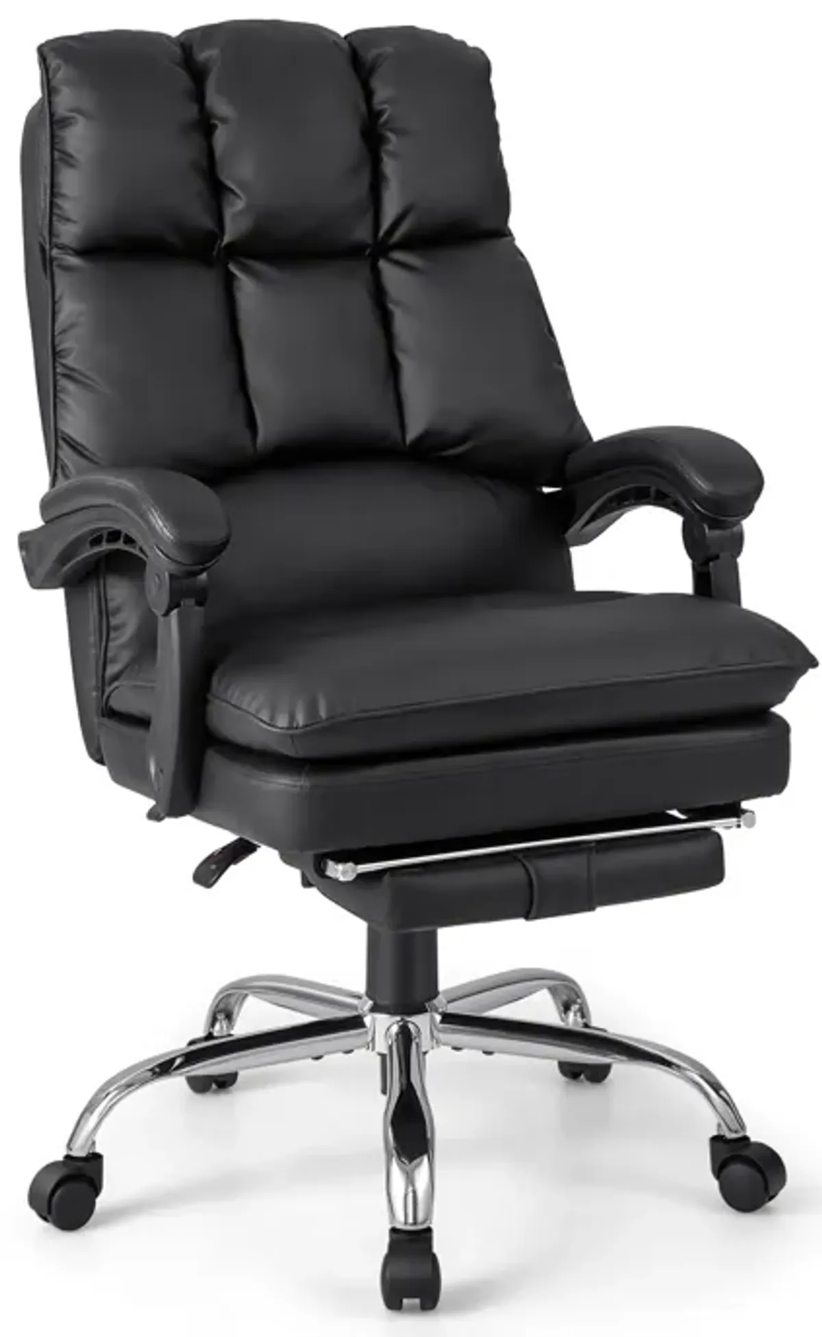 Ergonomic Adjustable Swivel Office Chair with Retractable Footrest-Black